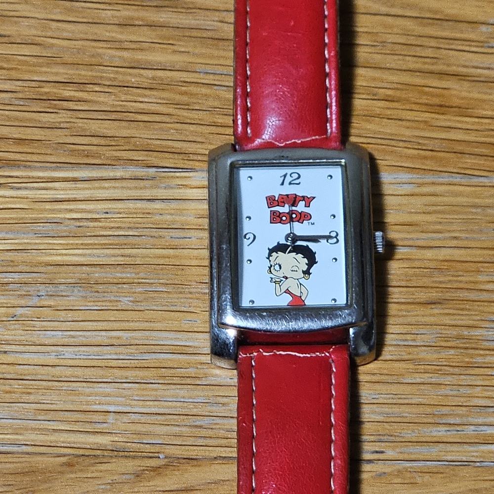 Retro Betty Boop Watch with Square Face Red Strap - For Parts or Repair